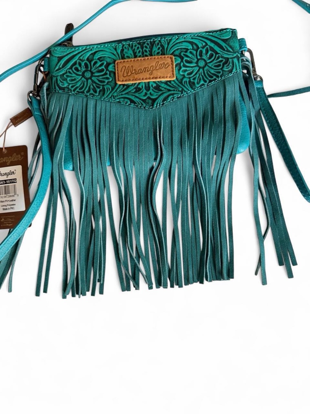 NWT Wrangler Turquoise Tooled Fringe Crossbody Bag Western Cowgirl - Picture 5 of 9